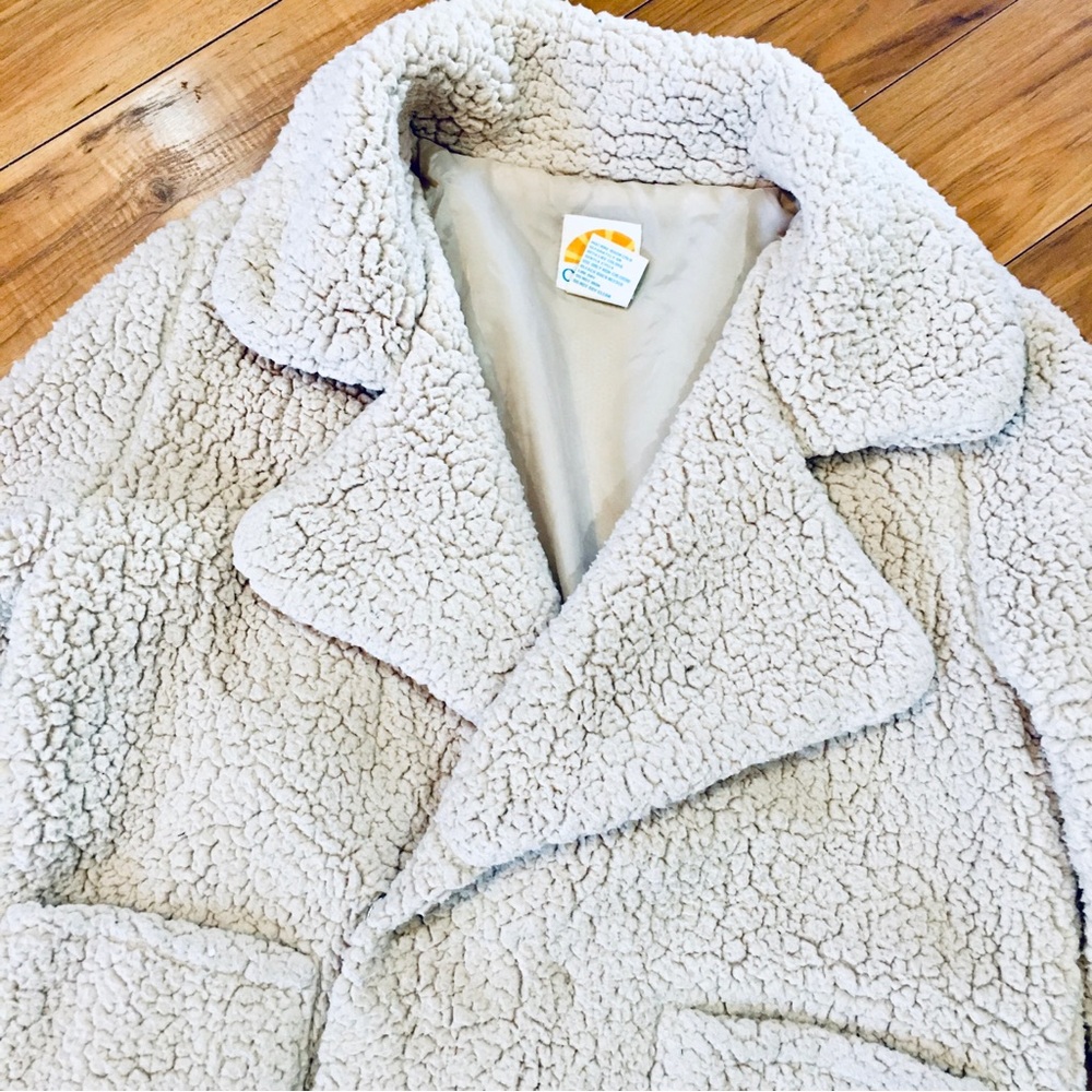 C&C California teddy bear faux  sherpa plush long jacket coat medium ivo…